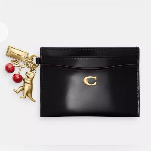 Coach Accessories - COACH Essential Card Case In Black Spazzolato Leather With CHARMS BNWT